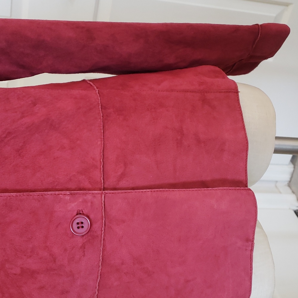 Vintage Red Suede Leather Blazer Jacket Women's Large 100% Genuine Shacket LARGE - Picture 12 of 14
